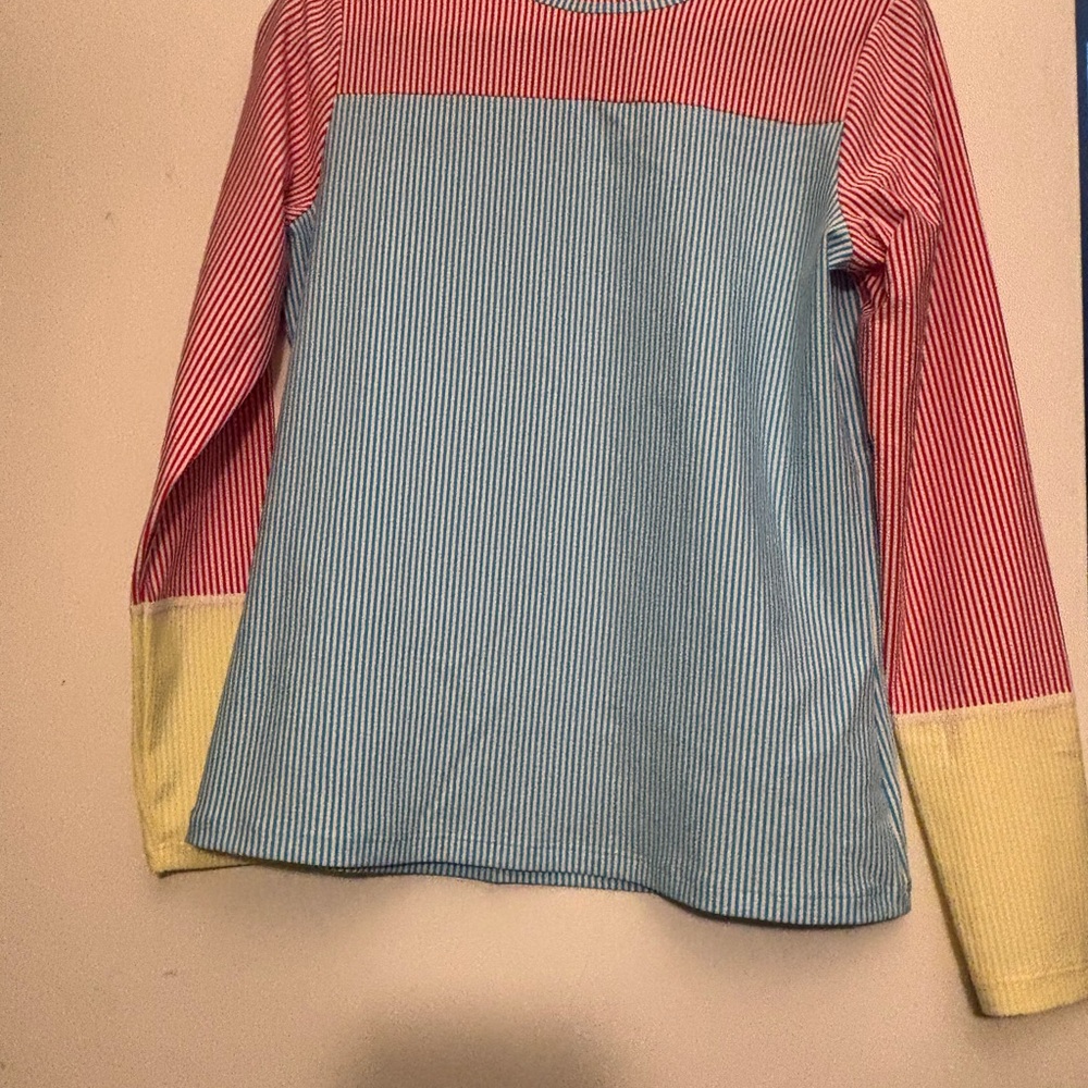 Lands' End Red and Blue Long Sleeve Tee Modern Color Block